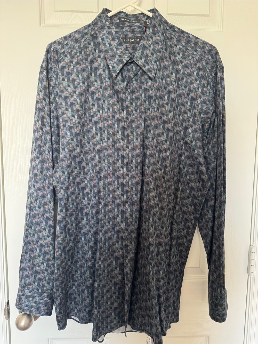 Jhane Barnes Men’s XL Vintage Geometric Shirt Fabric Woven in Japan